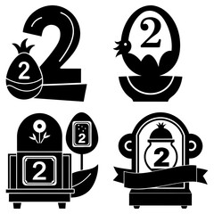 Poster - Four incubator icons featuring eggs and number two in black and white vector illustration set design