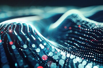Fototapete - Abstract blue data stream flowing with glowing particles representing internet traffic and big data