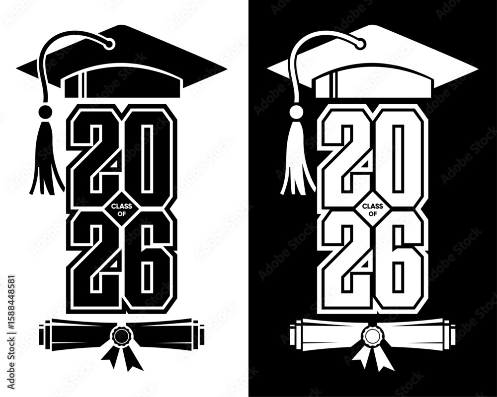 Class of 2026 Graduation Design with Cap Scroll and Bold Vertical ...