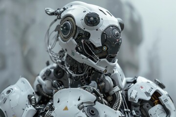 Poster - White and chrome android with exposed wires and intricate detail