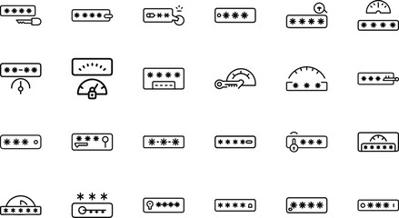 Poster - Collection of password security icons in minimalist outline style for digital protection