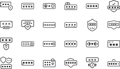 Fototapete - Collection of password icons representing security protection and digital authentication concepts