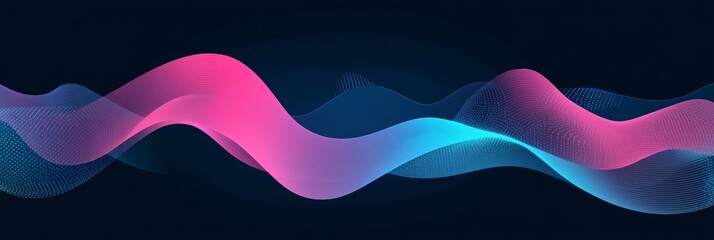 Poster - Dynamic Digital Data Flow with Vibrant Pink and Blue Waves in a Futuristic Cybernetic Design