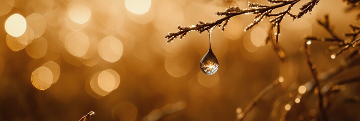 Wall Mural - Dew Drops Reflecting the Beauty of Sunlight During a Golden Morning in a Dreamy Fall Landscape