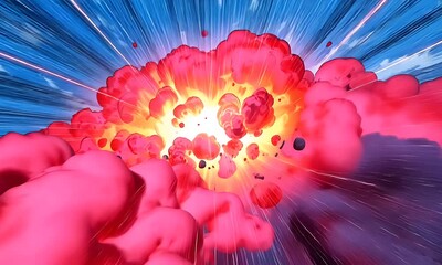 Poster - Pink And Orange Cosmic Explosion With Blue And Purple Background