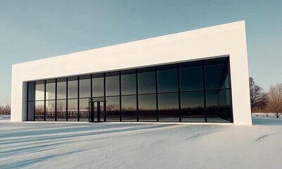 Poster - Modern white building on snow-covered ground