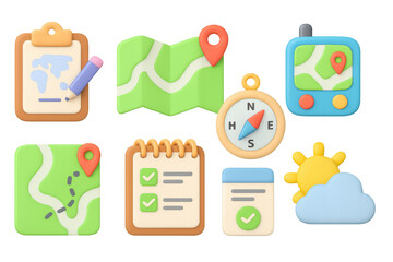 Poster - 3d navigation icons: map, compass, gps, weather, and notes