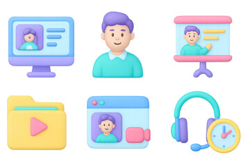 Poster - Colorful 3d icons: user interface and communication elements in pastel