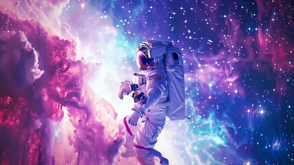 Wall Mural - An astronaut floating in space against a stunning cosmic background