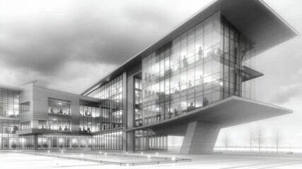 Poster - A sketch of a modern building architectural design