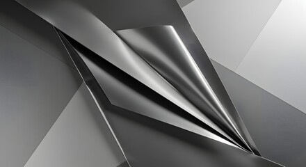 Fototapete - Abstract composition featuring folded and layered metallic surfaces in shades of gray and silver, creating a dynamic and modern design.