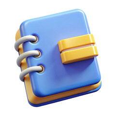 Aufkleber - Stylized 3d rendering of a blue and yellow spiral notebook with a strap isolated on white background