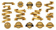 © mod - A collection of golden ribbons, badges, and seals showcasing quality and guarantee concepts.
