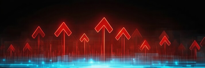 Poster - Vibrant Digital Abstract Background with Red Arrows Representing Success and Future Progress