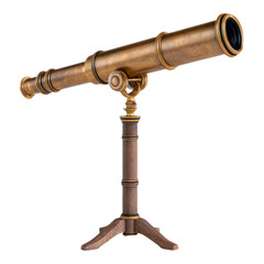 Wall Mural - Vintage telescope with wooden stand on transparent background
