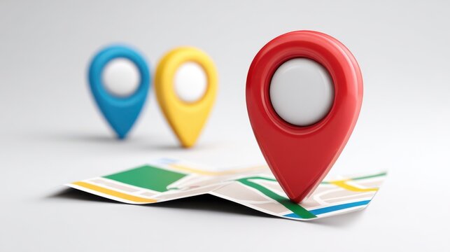 Stunning photo of location 3d icon marker or route gps position navigator sign and travel navigation pin road map pointer symbol isolated on white street address background.