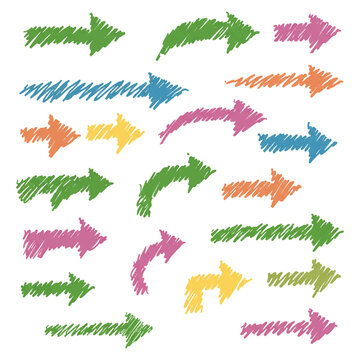 arrow brush line chalk sketch texture vector set,crayon marker scribble sketch stroke arrow element,