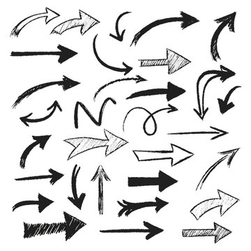 arrow brush line chalk sketch texture vector set,crayon marker scribble sketch stroke arrow element,