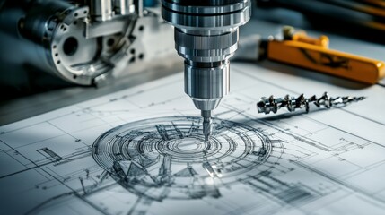 Poster - Precision Engineering in Action Modern Milling Machine Crafting Intricate Designs from Blueprints