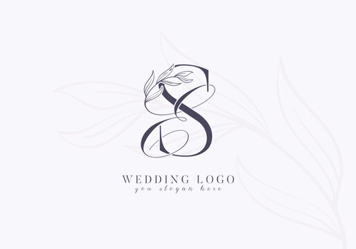 Elegant wedding logo with floral initial ES monogram