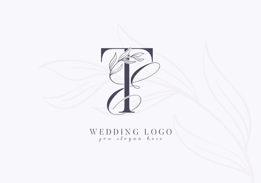 Elegant wedding logo with floral initial ET monogram