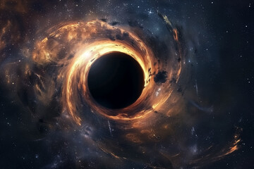 Wall Mural - cosmic scene with a black hole surrounded by swirling nebulae and stars. generative ai.