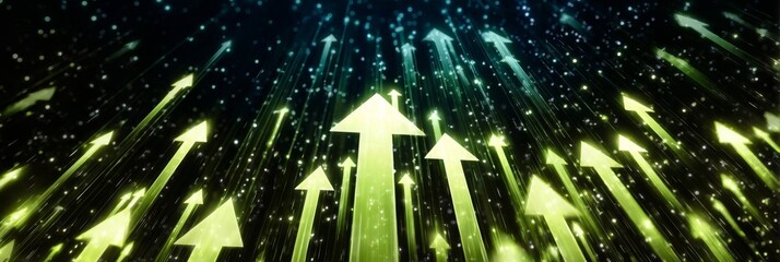 Poster - Abstract Illustration of Arrows Rising Towards a Green Future with Success Elements and Growth