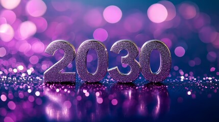 Poster - Silver Figures Displaying 2030 on a Glowing Purple Background for New Year Celebrations