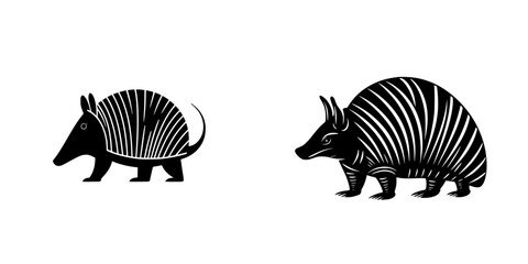 Poster - Unique black icons depicting an armadillo and a stylized armadillo figure showcasing creative animal designs