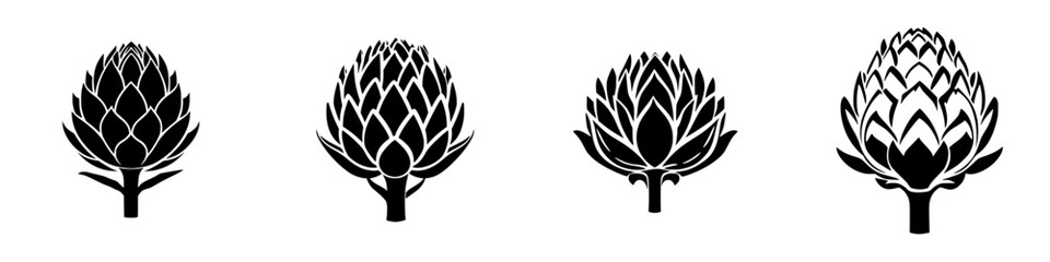 Poster - Artistic representation of artichoke icons in black silhouette style, perfect for designs, logos, or themed projects