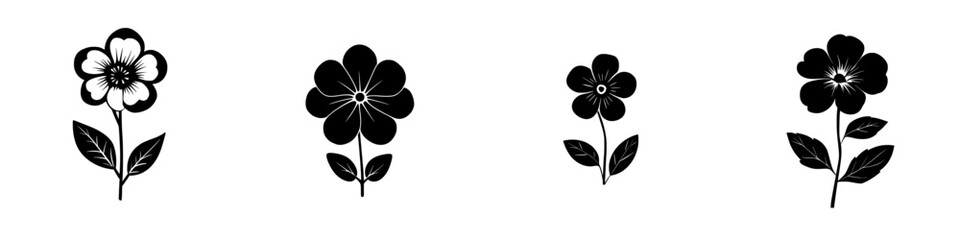 Poster - Collection of black flower icons featuring various designs and shapes for graphic projects and creative uses