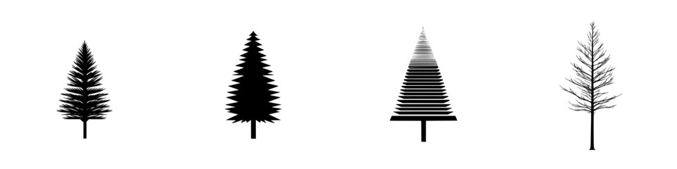 Poster - Collection of black tree icons representing different styles and shapes suitable for various design projects