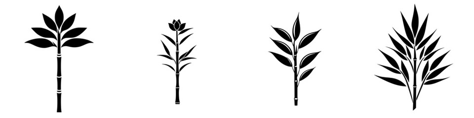 Poster - Black plant icons depicting different varieties of bamboo, showcasing their shapes and forms in a minimalist design