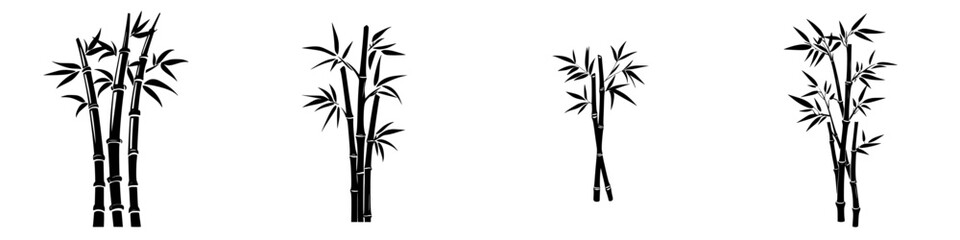 Poster - Elegant black bamboo icon collection showcasing various designs with distinct shapes and arrangements
