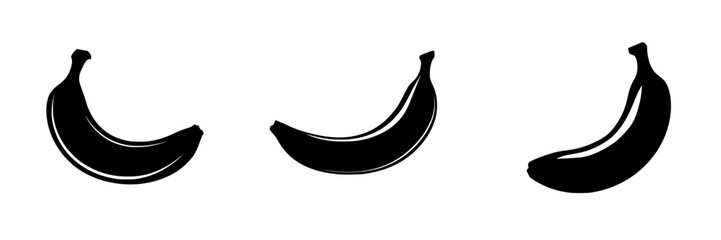 Poster - Multiple black banana icons showcasing varied shapes and designs suitable for graphic applications and branding projects