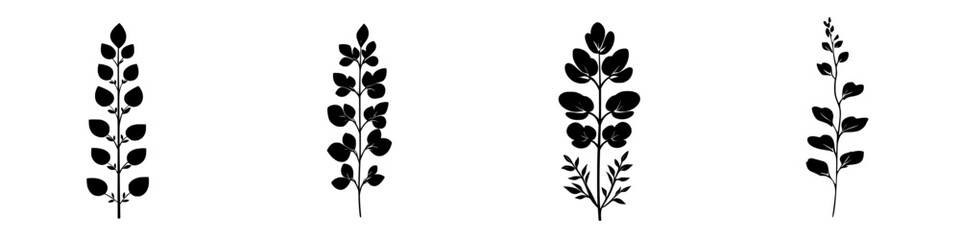Poster - Elegant black floral icons featuring various plant designs in a minimalistic style suitable for modern art and design projects