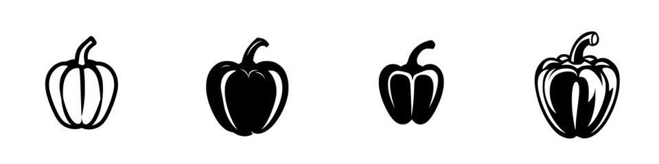 Poster - Black icons of different bell peppers designed in a minimalist style against a simple background