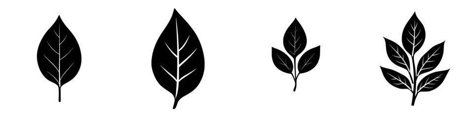 Poster - Leaf icons created with a black design suitable for nature-themed graphics or illustrations representing plants and foliage