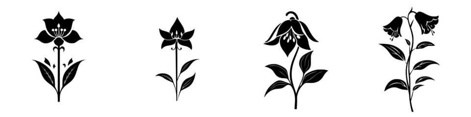 Poster - Black floral icons featuring various flower designs suitable for graphic use in prints and digital media