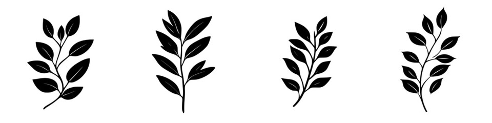 Poster - Various black leaf icons arranged in a row showcasing different shapes and designs for decorative purposes