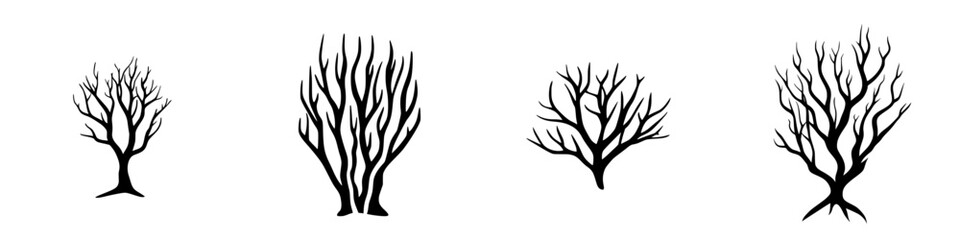 Poster - Different styles of black tree icons representing various leafless shapes for design purposes