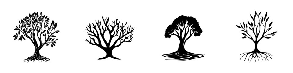 Poster - Collection of black tree icons representing different seasons and transformations in nature