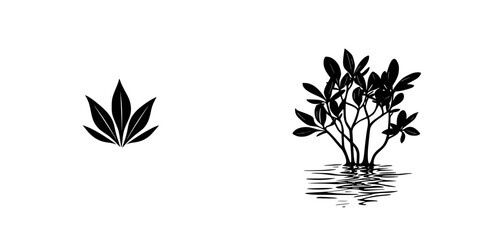Poster - Black icons depicting a leaf and a mangrove plant in a simple, minimalistic design suitable for various applications
