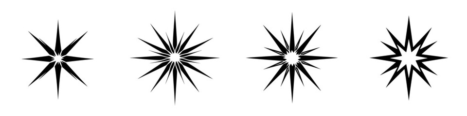 Poster - Visual representation of black star icons with varying designs showcasing sharp points and symmetrical shapes