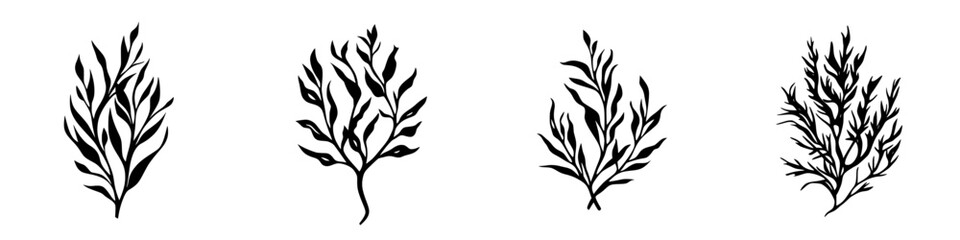 Poster - Black icon depicting various plant designs, ideal for digital art and design projects involving nature themes
