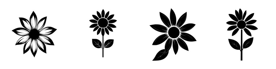 Poster - Collection of black floral icons depicting various stylized flower designs suitable for graphic use or digital art projects