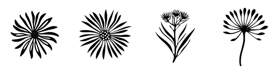 Poster - Black decorative floral icons suitable for various design projects and nature-themed artwork