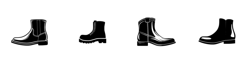 Poster - Collection of black boot icons showcasing different styles for casual and formal wear, demonstrating versatility in footwear design
