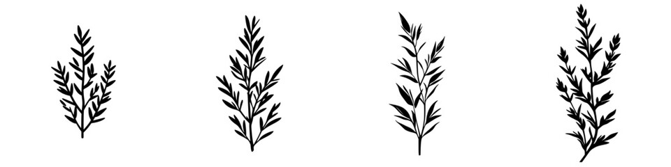 Poster - Multiple stylized black leaf icons showcasing intricate designs suitable for various graphic projects and nature themes