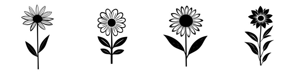 Poster - Floral icons featuring various black flower designs with distinct styles and shapes